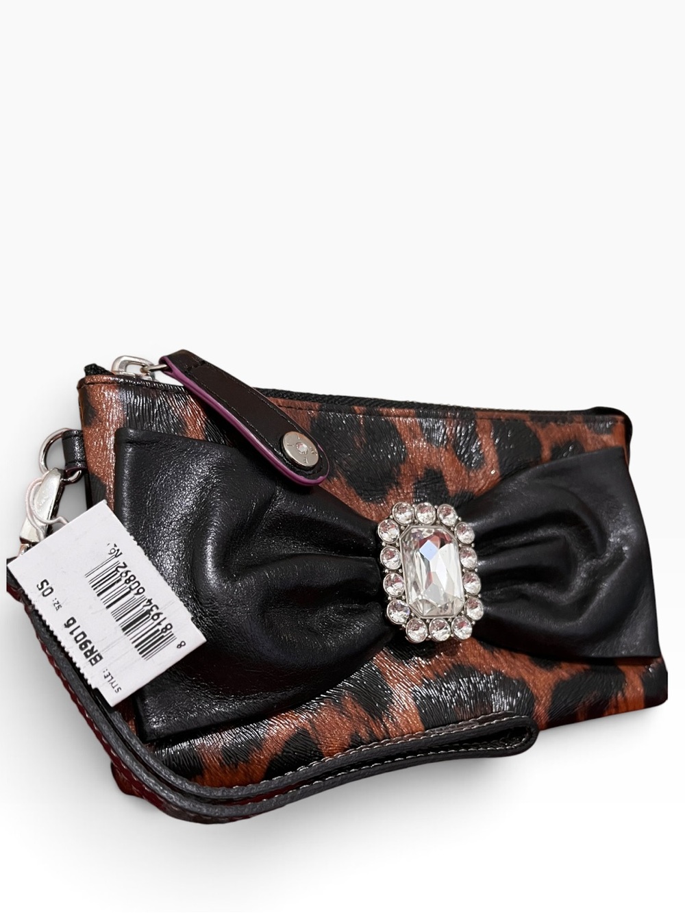 "My Flat in London" Leopard Print Bow Wristlet Clutch NWT